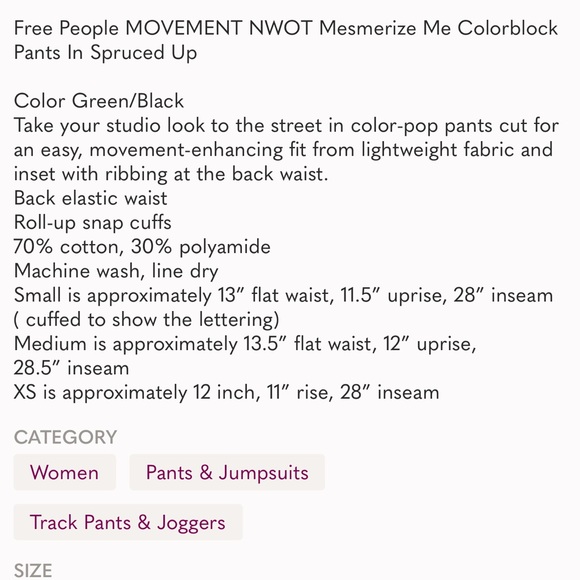 Free People! FP Movement Mesmerize Me Colorblock Pants In Spruced Up Color NWOT! - Picture 6 of 6